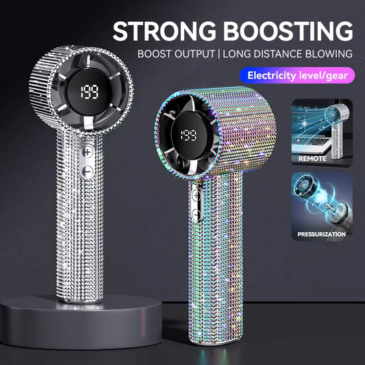 Mini Portable Handheld Fan Diamond Style 199 Speed Digital Display High-Speed Battery Shiny