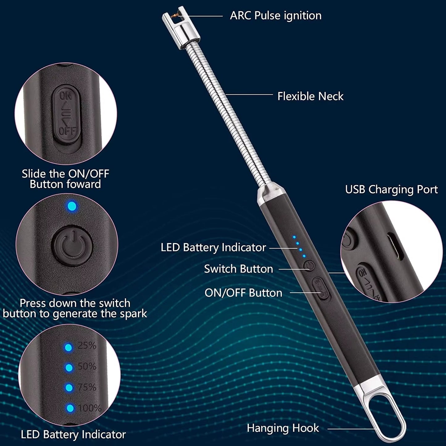 Candle Electric Lighter Arc USB Rechargeable Lighter for Outdoor BBQ