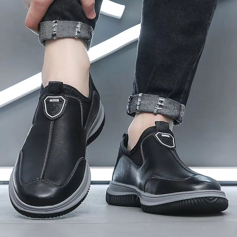 Leather Upper Rubber Out-sole Anti slip Waterproof Men's Soft Flat Leather Walking Loafers Shoes for Man