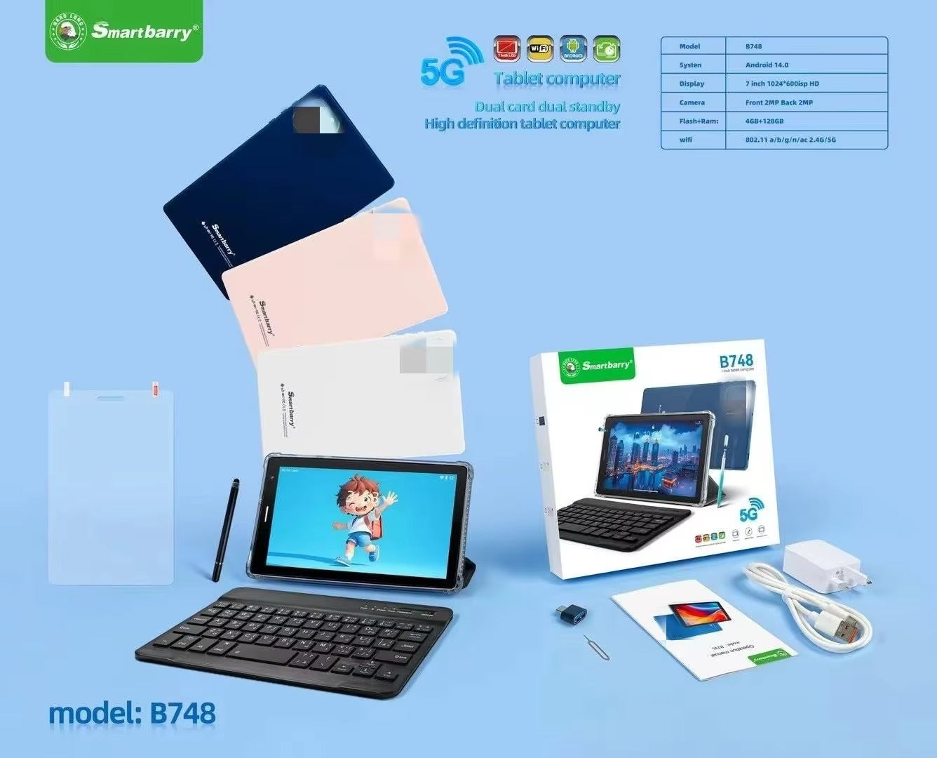 2025 Newest 10.1 Inch B748 Smart Tablet PC Android Sim Card Quality Mouse Keyboard Dual Core 4GB+128GB Memory Capacity MT