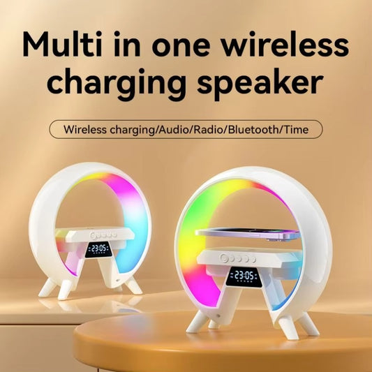 G Shape 3 in 1 Wireless Charger Lamp Speaker Wireless Charger With Speaker Light and Clock Transparent Speaker