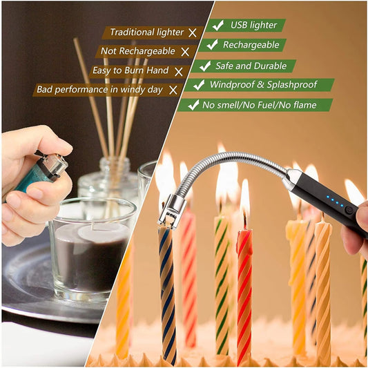 Candle Electric Lighter Arc USB Rechargeable Lighter for Outdoor BBQ