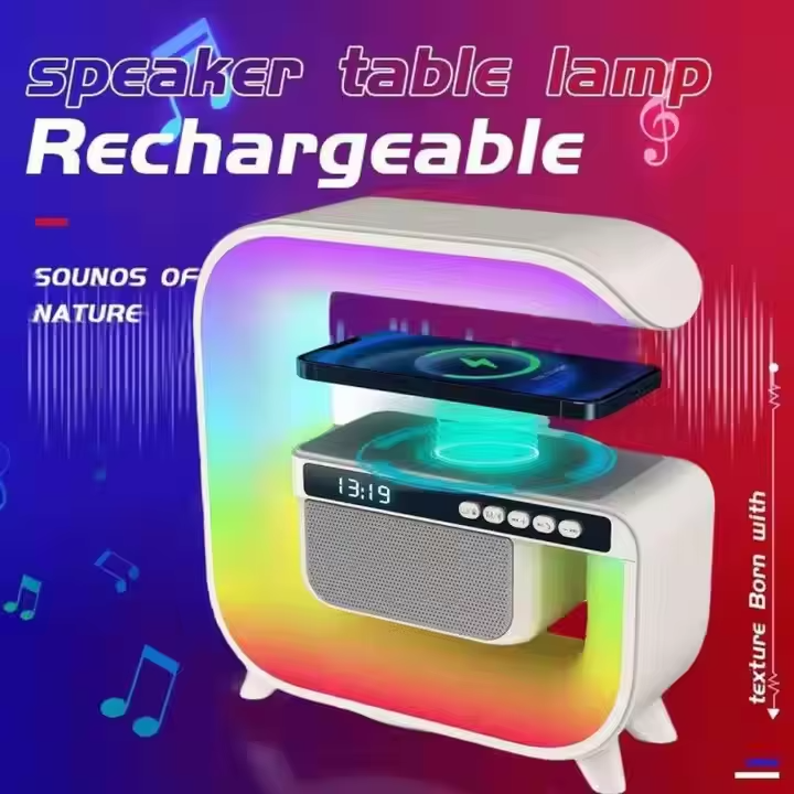 Multifunctional BT Led Night Light Speaker Alarm Clock Wireless Charging Mobile Phone 15W Colorful Subwoofer RGB Light Home