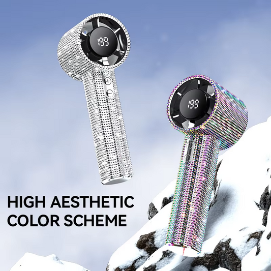 Mini Portable Handheld Fan Diamond Style 199 Speed Digital Display High-Speed Battery Shiny