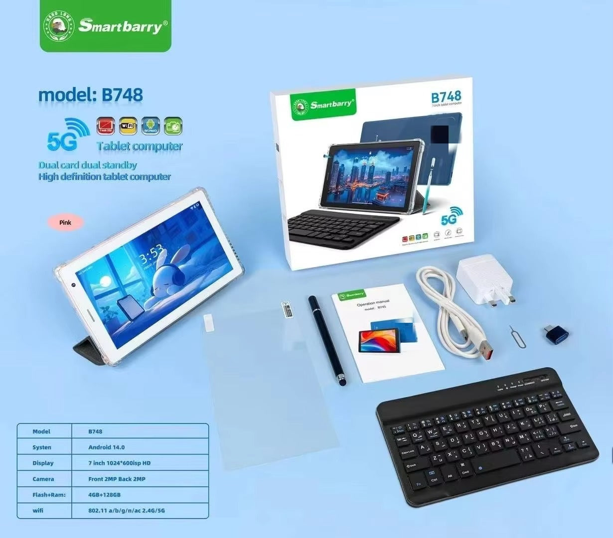 2025 Newest 10.1 Inch B748 Smart Tablet PC Android Sim Card Quality Mouse Keyboard Dual Core 4GB+128GB Memory Capacity MT