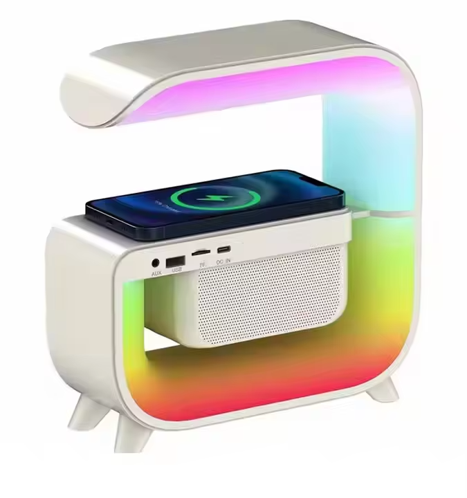 Multifunctional BT Led Night Light Speaker Alarm Clock Wireless Charging Mobile Phone 15W Colorful Subwoofer RGB Light Home