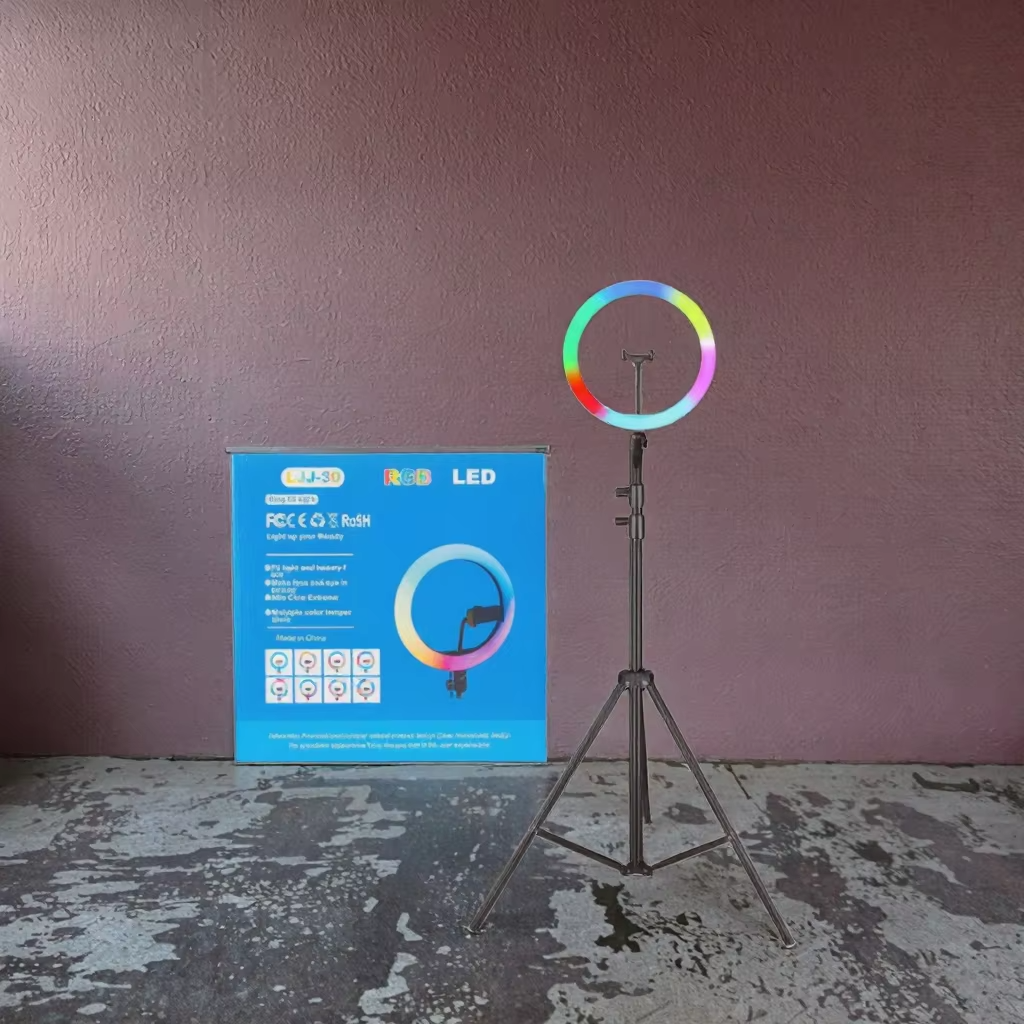 Portable Foldable 12-Inch RGB LED Ring Light Remote Control Adjustable Color