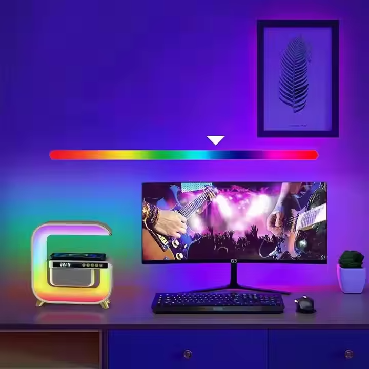 Multifunctional BT Led Night Light Speaker Alarm Clock Wireless Charging Mobile Phone 15W Colorful Subwoofer RGB Light Home