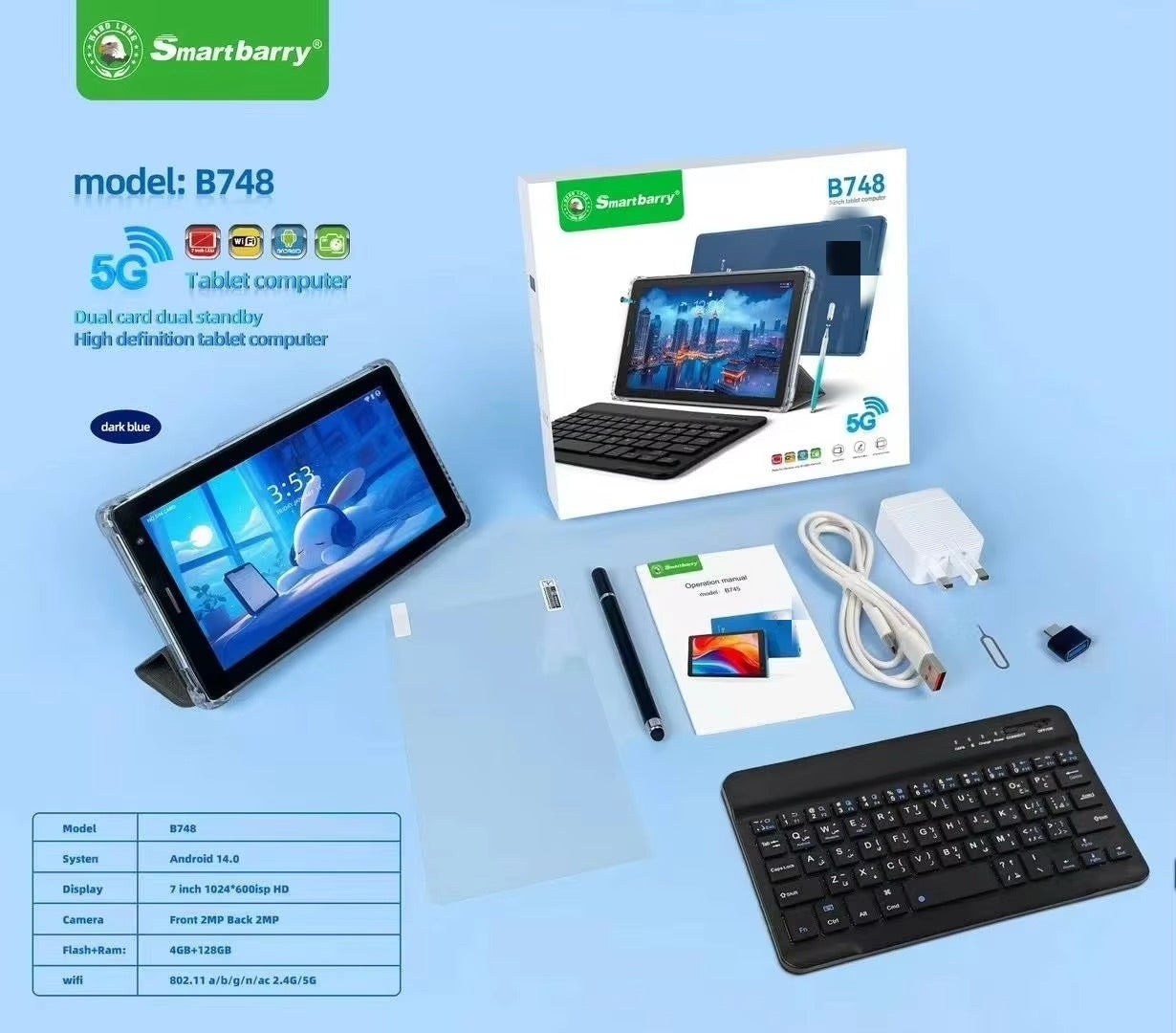 2025 Newest 10.1 Inch B748 Smart Tablet PC Android Sim Card Quality Mouse Keyboard Dual Core 4GB+128GB Memory Capacity MT