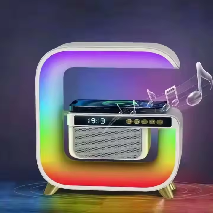 Multifunctional BT Led Night Light Speaker Alarm Clock Wireless Charging Mobile Phone 15W Colorful Subwoofer RGB Light Home