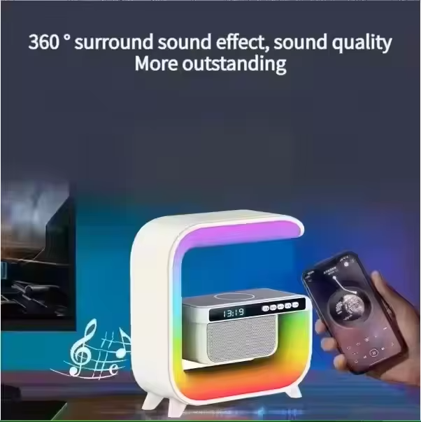 Multifunctional BT Led Night Light Speaker Alarm Clock Wireless Charging Mobile Phone 15W Colorful Subwoofer RGB Light Home