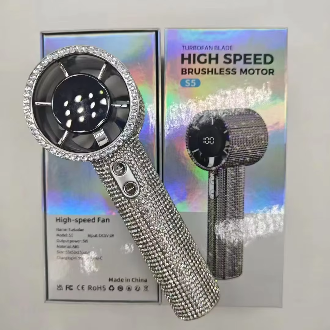 Mini Portable Handheld Fan Diamond Style 199 Speed Digital Display High-Speed Battery Shiny